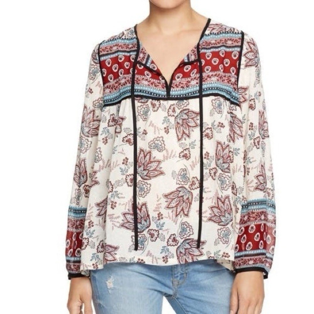 Anthropologie Peasant Blouse Top SMALL Provence Floral Paisley Chiffon Womens